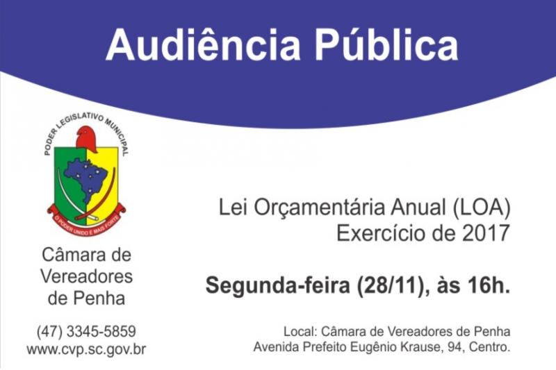 Câmara de Penha realiza audiência pública para discutir a LOA 2017 Câmara de Penha realiza audiência pública para discutir a LOA 2017