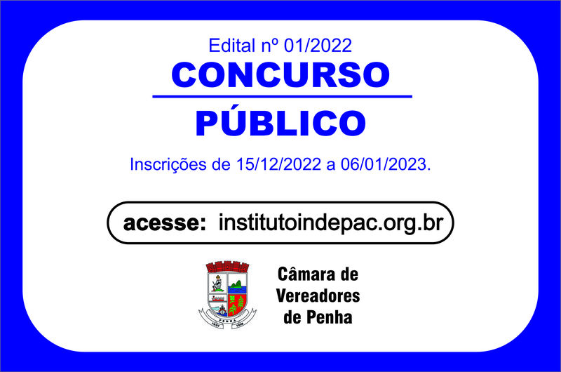 Câmara de Penha abre inscrições para concurso público Câmara de Penha abre inscrições para concurso público