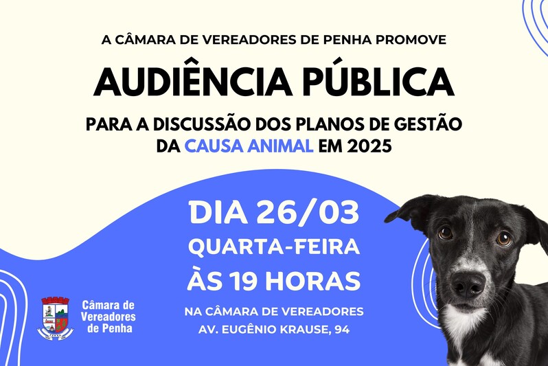 Causa animal será tema de audiência pública na Câmara de Penha Causa animal será tema de audiência pública na Câmara de Penha