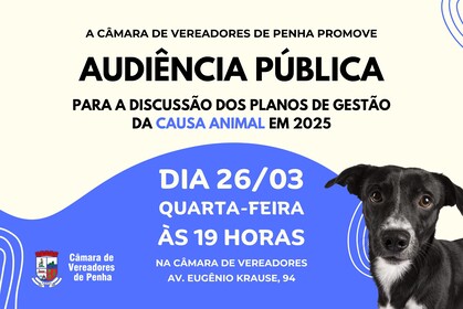 Causa animal será tema de audiência pública na Câmara de Penha